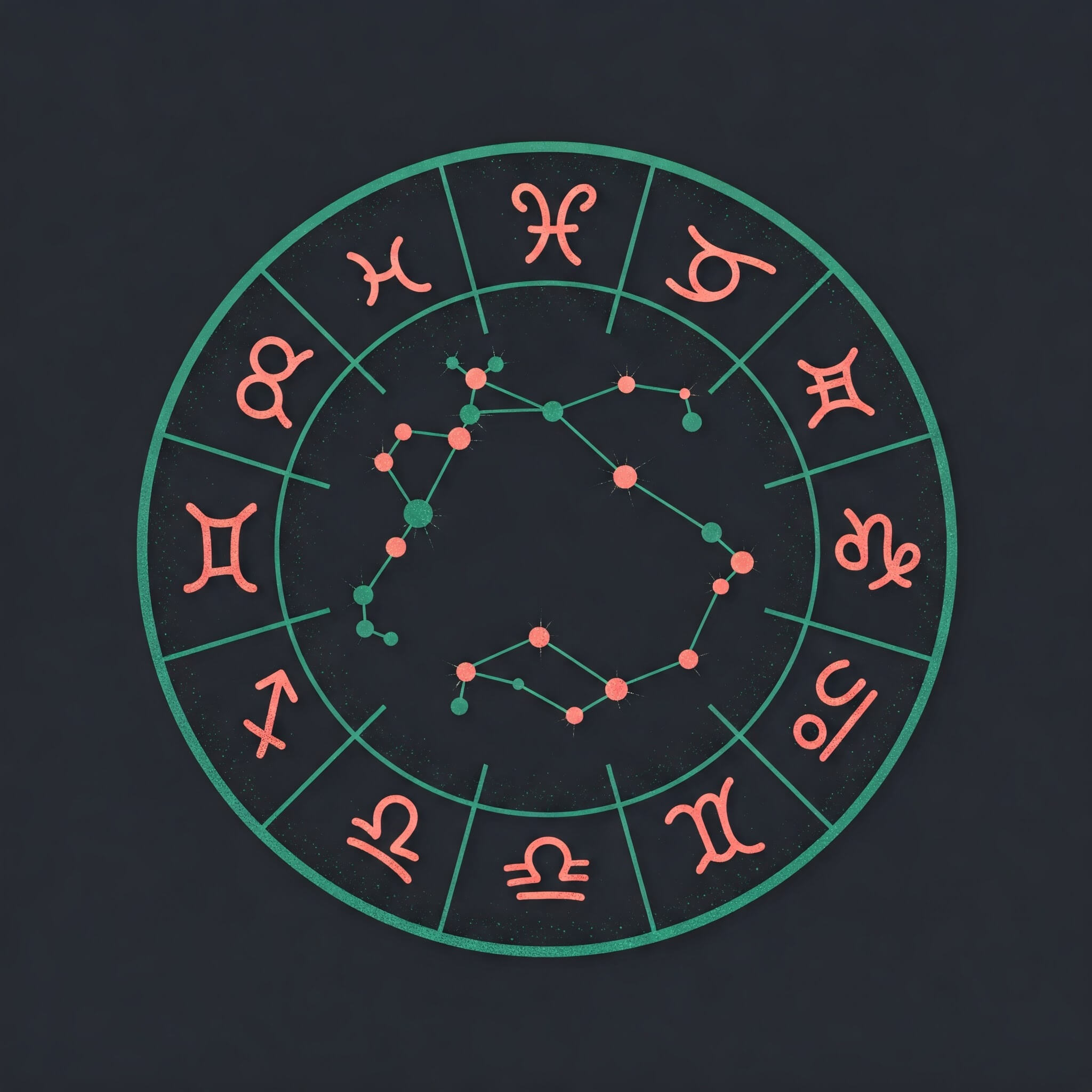 Zodiac-Kreis in Emerald-Grün und Koralle