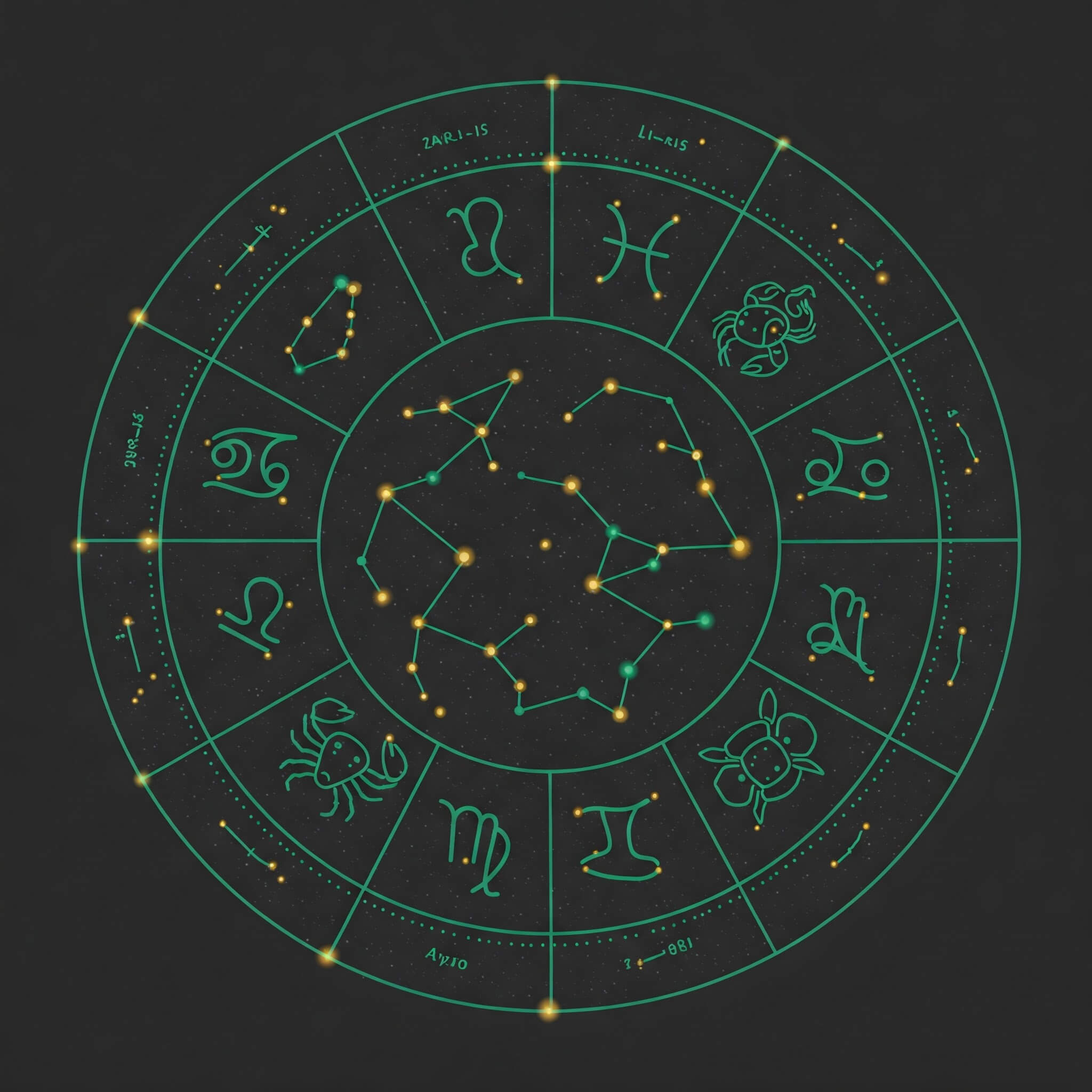 Zodiac-Kreis mit Emerald-Grünen Akzenten