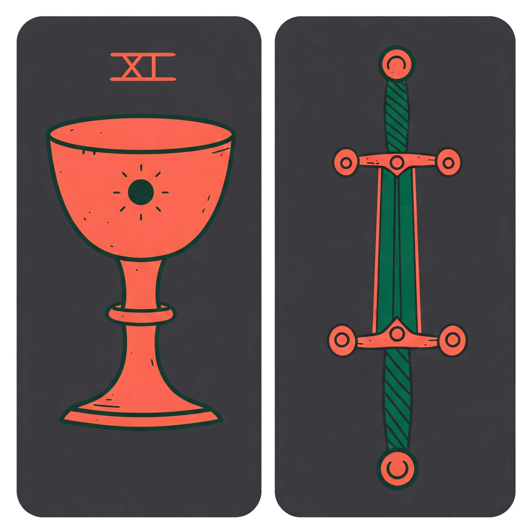 Tarot-Symbolik in Koralle und Grau